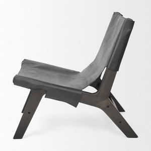 Mercana Elodie Modern Accent Chair: Stylish Leather & Beech Wood Design for Living Room & Office Elegance Black Leather | Black Stain Wood 69628