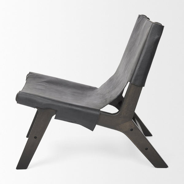 Mercana Elodie Modern Accent Chair: Stylish Leather & Beech Wood Design for Living Room & Office Elegance Black Leather | Black Stain Wood 69628