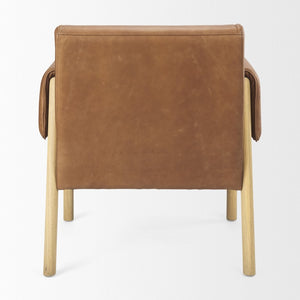 Mercana Ashton Contemporary Leather Accent Chair with Plush Cushioning and Elegant Beech Wood Frame Brown Leather | Light Wood 69817