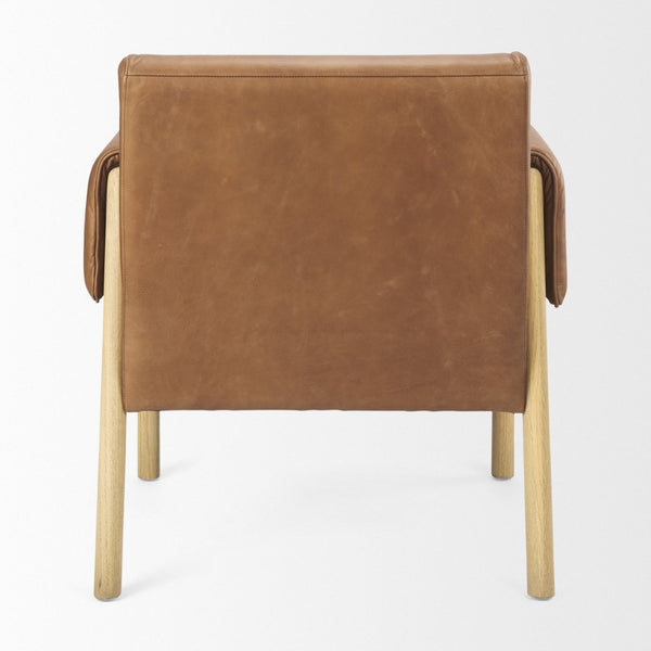 Mercana Ashton Contemporary Leather Accent Chair with Plush Cushioning and Elegant Beech Wood Frame Brown Leather | Light Wood 69817