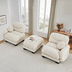 English Elm Pleated Chenille Sectional Sofa with Ottoman Ergonomic Foam Curved Armrests Living Room Beige W5656S00038