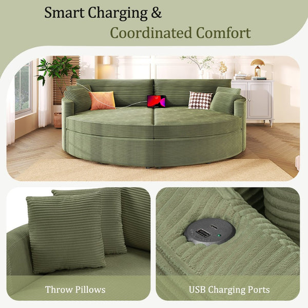 English Elm Oversized Double Chaise Lounge Sofa Bed With Usb Ports, Plush Comfort & Removable Pillows In Green N719S002160F-GIGA