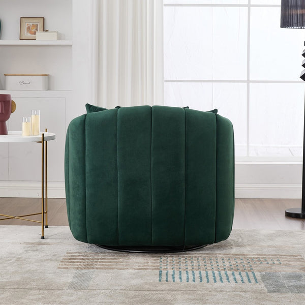 English Elm 39"w Velvet Swivel Chair and a Half with Channel Tufting Pumpkin Curved Barrel Design W3118S00046