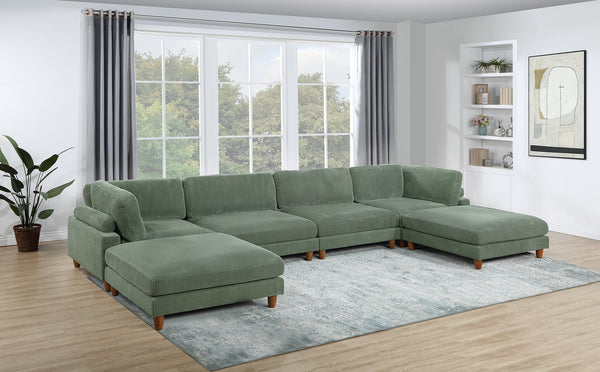 English Elm Contemporary Sage 6Pc Modular Sectional Set With Corduroy Upholstery - Versatile Comfort & Style B011S01159