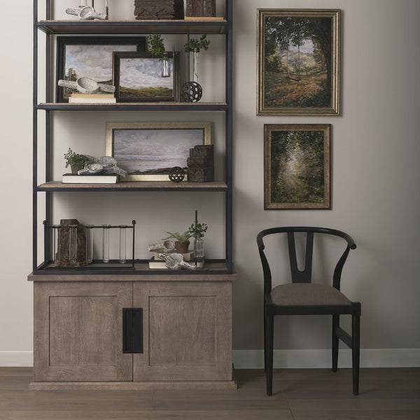 Mercana Trixie Elegant Dining Chair with Sculpted Wood Frame - Mid-Century Modern Comfort for Your Home Beige Fabric | Black Wood 68865