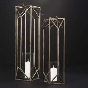 Mercana Ivy Elegant Geometric Metal Lantern - Sculptural Candle Holder for Ambient Home Lighting Decor Gold Metal | 36H 68976