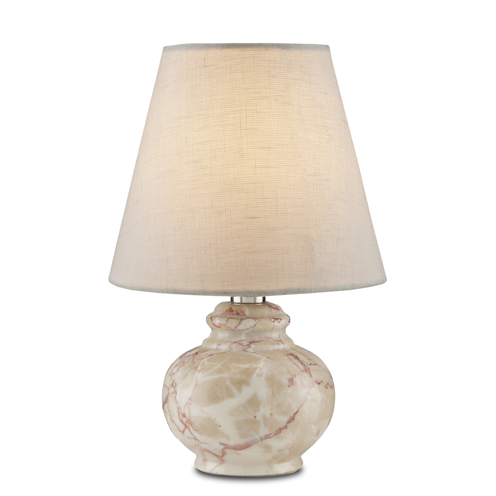 Piccolo Tan Mini Table Lamp - Vintage-Inspired Pink Marble Design with Off-White Linen Shade
