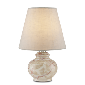 Piccolo Tan Mini Table Lamp - Vintage-Inspired Pink Marble Design with Off-White Linen Shade