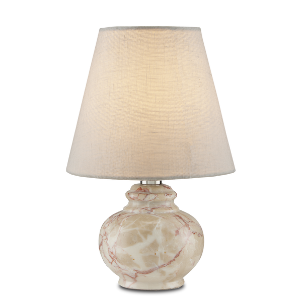 Piccolo Tan Mini Table Lamp - Vintage-Inspired Pink Marble Design with Off-White Linen Shade