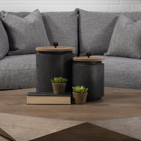 Mercana Cyril Modern Farmhouse Cylindrical Storage Jars with Natural Wood Lids for Stylish Organization 68982