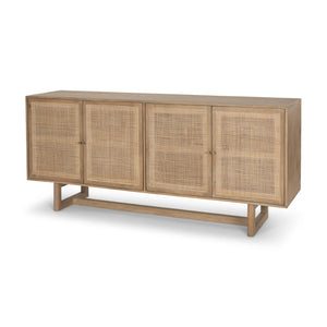 Mercana Grier Solid Wood Sideboard with Cane Doors - Stylish Storage Solution for Modern Dining Spaces Light Brown Wood | Cane Accent 69895