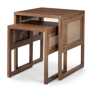 Mercana Grier Elegant Solid Mango Wood Nesting Accent Tables with Modern Lines and Classic Charm Medium Brown Wood | Cane Accent | Set of 2 69901