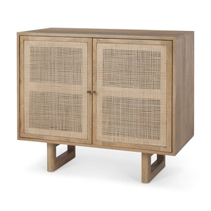 Mercana Grier 36" Solid Mango Wood Accent Cabinet with Woven Cane Doors for Stylish Storage Solutions Light Brown Wood | Cane Accent | 2 Door 69909