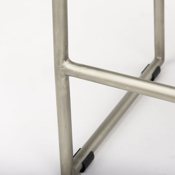 Mercana Givens Stylish Stool with Contoured Wooden Seat and Antiqued Gold Base for Modern Interiors Brown Wood | Silver Metal | Counter 69554