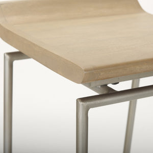 Mercana Givens Stylish Stool with Contoured Wooden Seat and Antiqued Gold Base for Modern Interiors Brown Wood | Silver Metal | Bar 69555