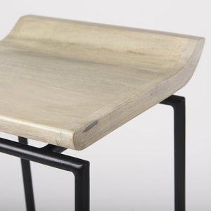 Mercana Givens Stylish Stool with Contoured Wooden Seat and Antiqued Gold Base for Modern Interiors Natural Wood | Black Metal | Counter 69556