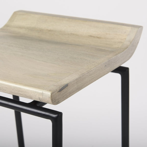 Mercana Givens Stylish Stool with Contoured Wooden Seat and Antiqued Gold Base for Modern Interiors Natural Wood | Black Metal | Counter 69556
