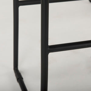 Mercana Givens Stylish Stool with Contoured Wooden Seat and Antiqued Gold Base for Modern Interiors Natural Wood | Black Metal | Bar 69557