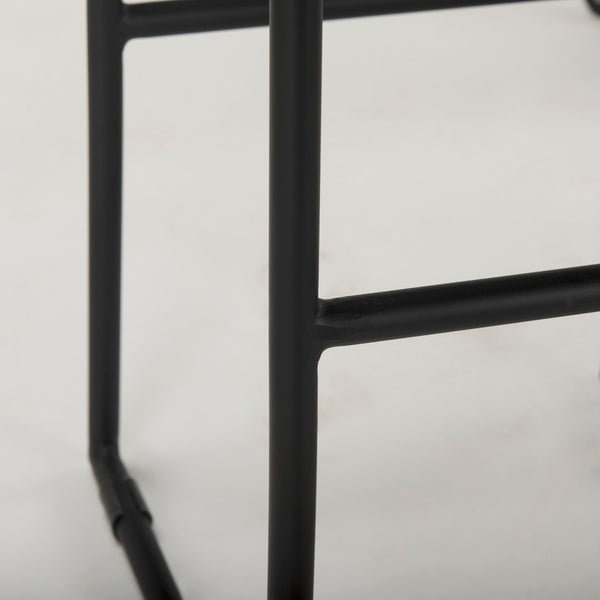 Mercana Givens Stylish Stool with Contoured Wooden Seat and Antiqued Gold Base for Modern Interiors Natural Wood | Black Metal | Bar 69557