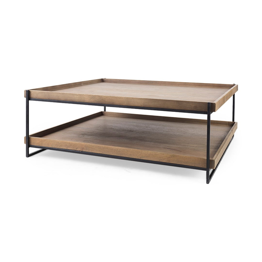 Mercana Trey Modern Industrial Two-Tier Coffee Table with Solid Mango Wood and Sturdy Iron Frame Design 68218