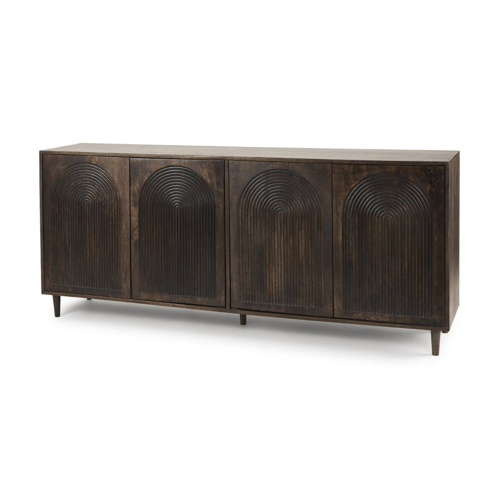 Mercana Tucker Contemporary Sideboard with Carved Arch Design - Versatile Storage for Any Living Space Dark Brown | 4-Door 69955