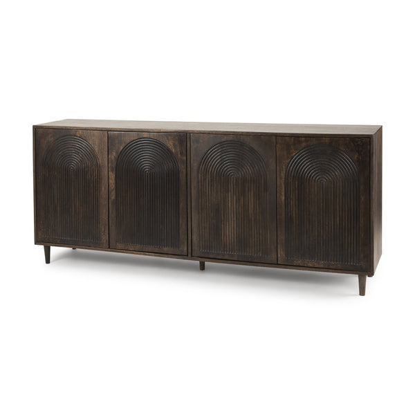 Mercana Tucker Contemporary Sideboard with Carved Arch Design - Versatile Storage for Any Living Space Dark Brown | 4-Door 69955