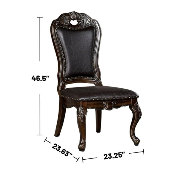 English Elm Traditional Side Chairs Set Of 2 - Elegant Walnut Finish With Dark Brown Leatherette Upholstery B011P234724-GIGA