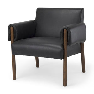 Mercana Ashton Contemporary Leather Accent Chair with Plush Cushioning and Elegant Beech Wood Frame Black Faux Leather | Dark Brown Wood 69821