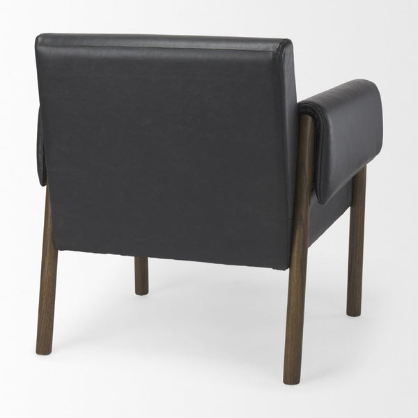Mercana Ashton Contemporary Leather Accent Chair with Plush Cushioning and Elegant Beech Wood Frame Black Faux Leather | Dark Brown Wood 69821