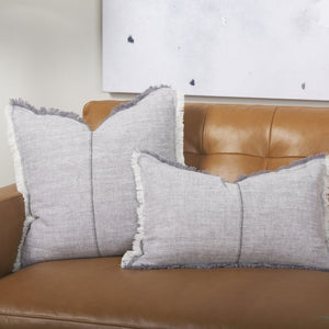 Mercana Thais Decorative Fringe Pillow Cover in Soft Blue - Elevate Your Modern Rustic Home Décor Style! Gray Fabric | 13x21 69416