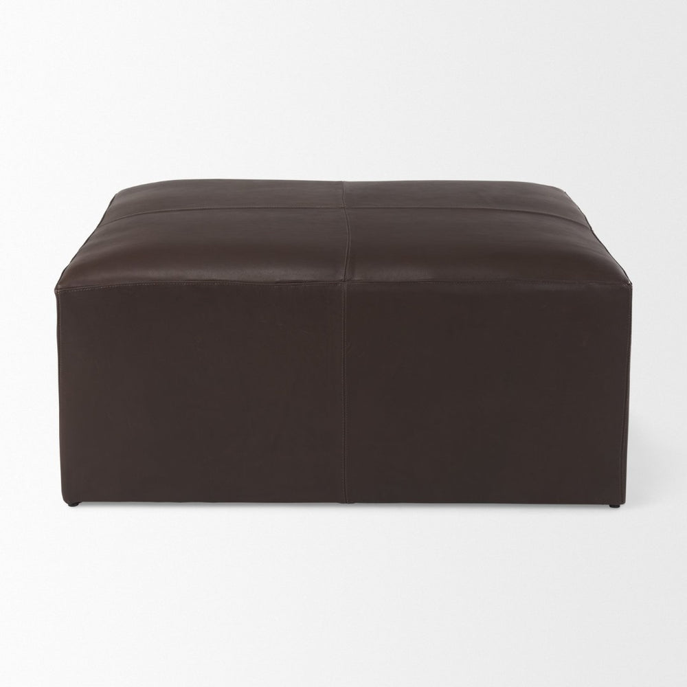 Mercana Minara 36" Square Ottoman – Stylish Leather & Metal Accent for Modern Living Spaces & Versatile Use Dark Brown Leather 70051
