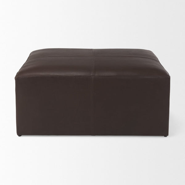 Mercana Minara 36" Square Ottoman – Stylish Leather & Metal Accent for Modern Living Spaces & Versatile Use Dark Brown Leather 70051