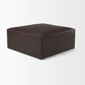 Mercana Minara 36" Square Ottoman – Stylish Leather & Metal Accent for Modern Living Spaces & Versatile Use Dark Brown Leather 70051
