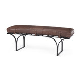 Jessie 55L x 16W x 19H Dark Brown Leather Seat W/Black Metal Base Accent Bench