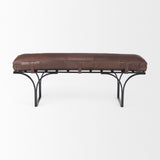 Mercana Jessie 55L x 16W x 19H Dark Brown Leather Seat W/Black Metal Base Accent Bench 70052