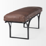 Mercana Jessie 55L x 16W x 19H Dark Brown Leather Seat W/Black Metal Base Accent Bench 70052