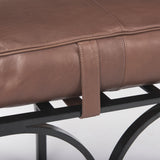 Mercana Jessie 55L x 16W x 19H Dark Brown Leather Seat W/Black Metal Base Accent Bench 70052