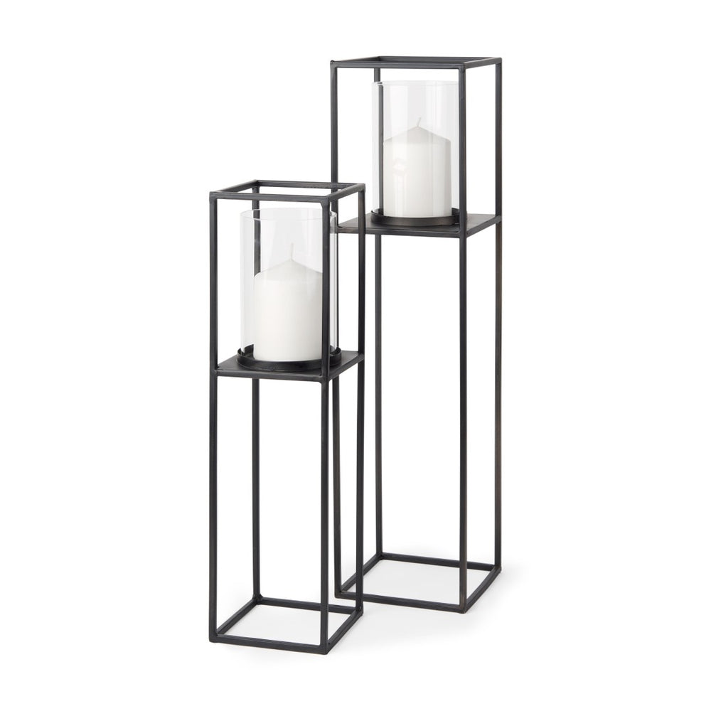Mercana Cindy Modern Rectangular Hurricane Glass Pillar Candle Holders for Elegant Home Decor Display 69849