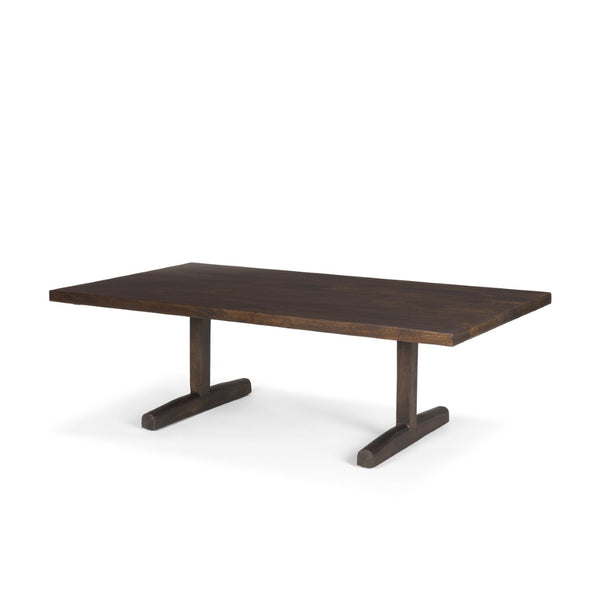 Mercana Viktor 55"L Solid Mango Wood Coffee Table - Scandinavian Design with Elongated Oval Top & T-Legs Dark Brown Wood | 55L 69963