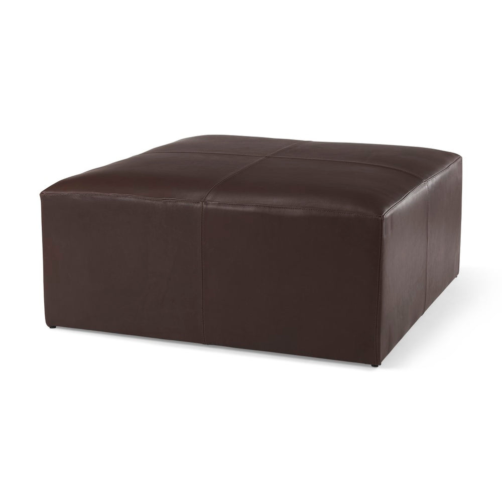 Mercana Minara 36" Square Ottoman – Stylish Leather & Metal Accent for Modern Living Spaces & Versatile Use Dark Brown Leather 70051