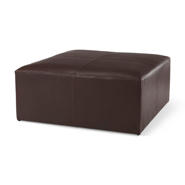 Mercana Minara 36" Square Ottoman – Stylish Leather & Metal Accent for Modern Living Spaces & Versatile Use Dark Brown Leather 70051