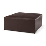 Minara 36L x 36W x 16H Square Dark Brown Leather Wrapped Ottoman