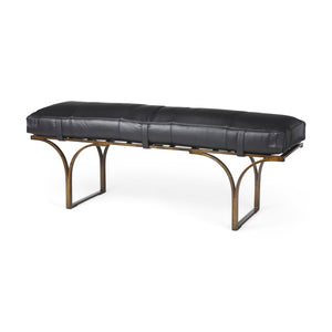 Mercana Jessie Accent Bench: Luxurious Leather Upholstery with Sturdy Metal Base for Modern Living Spaces Black Leather | Gold Metal 69061