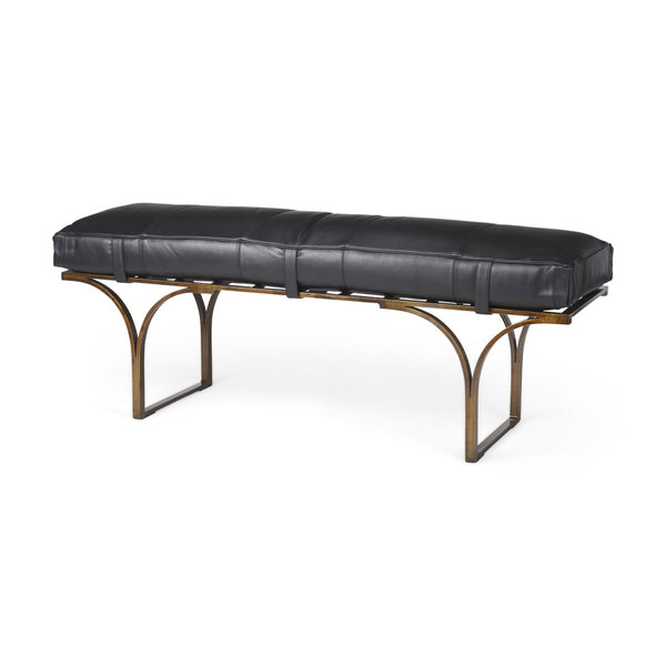 Mercana Jessie Accent Bench: Luxurious Leather Upholstery with Sturdy Metal Base for Modern Living Spaces Black Leather | Gold Metal 69061