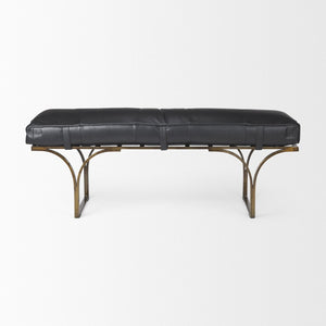 Mercana Jessie Accent Bench: Luxurious Leather Upholstery with Sturdy Metal Base for Modern Living Spaces Black Leather | Gold Metal 69061