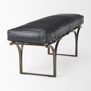 Mercana Jessie Accent Bench: Luxurious Leather Upholstery with Sturdy Metal Base for Modern Living Spaces Black Leather | Gold Metal 69061