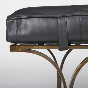 Mercana Jessie Accent Bench: Luxurious Leather Upholstery with Sturdy Metal Base for Modern Living Spaces Black Leather | Gold Metal 69061