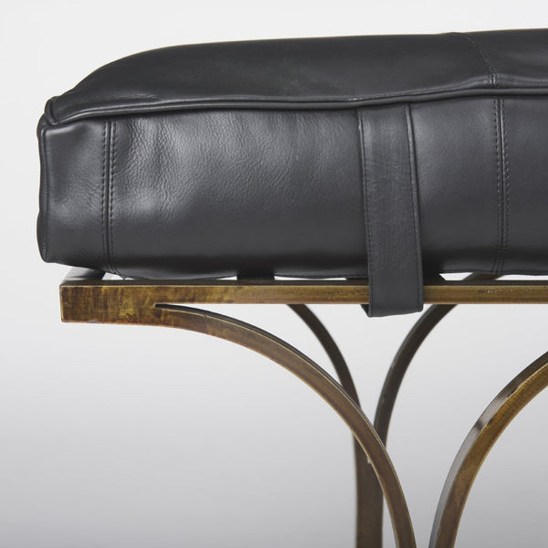 Mercana Jessie Accent Bench: Luxurious Leather Upholstery with Sturdy Metal Base for Modern Living Spaces Black Leather | Gold Metal 69061