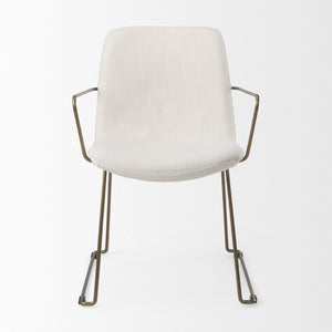 Mercana Sawyer Modern Industrial Dining Chair with Slate Faux Leather and Sturdy Matte Black Iron Frame Cream Fabric | Gold Metal (Armchair) 69846