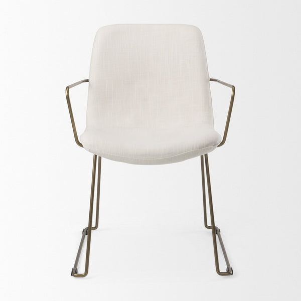 Mercana Sawyer Modern Industrial Dining Chair with Slate Faux Leather and Sturdy Matte Black Iron Frame Cream Fabric | Gold Metal (Armchair) 69846